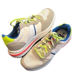 Avia Retro Sneaker Shoe White Neon Pink Green Lace Up Athletic Comfort Insole 8